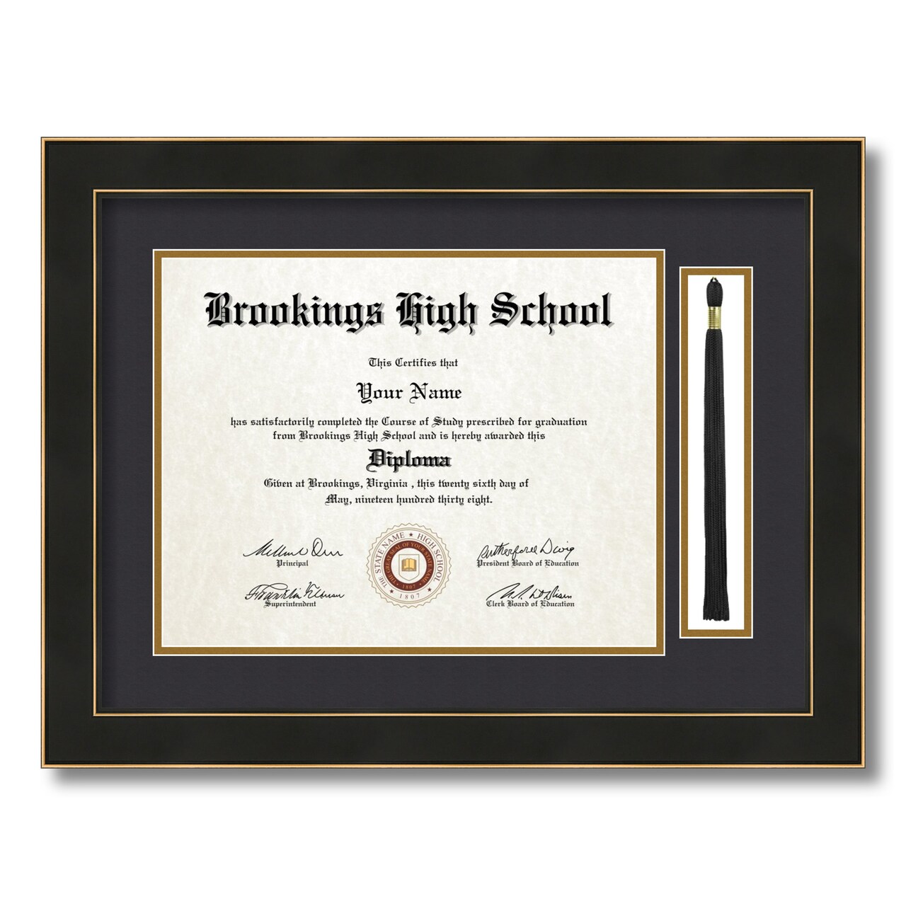 ArtToFrames 11x14 inch Diploma Frame with Tassel Opening - Framed with Black and Gold Mats, Comes with Regular Acrylic and Sawtooth Hanger for Wall Hanging (DT-11x14)